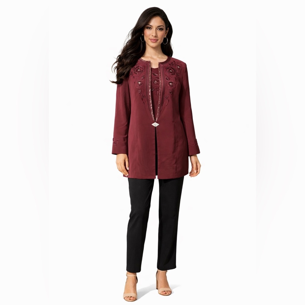 Nina Massini Suit Jacket Blazer 16 Maroon Crystal Church Party Wedding Formal